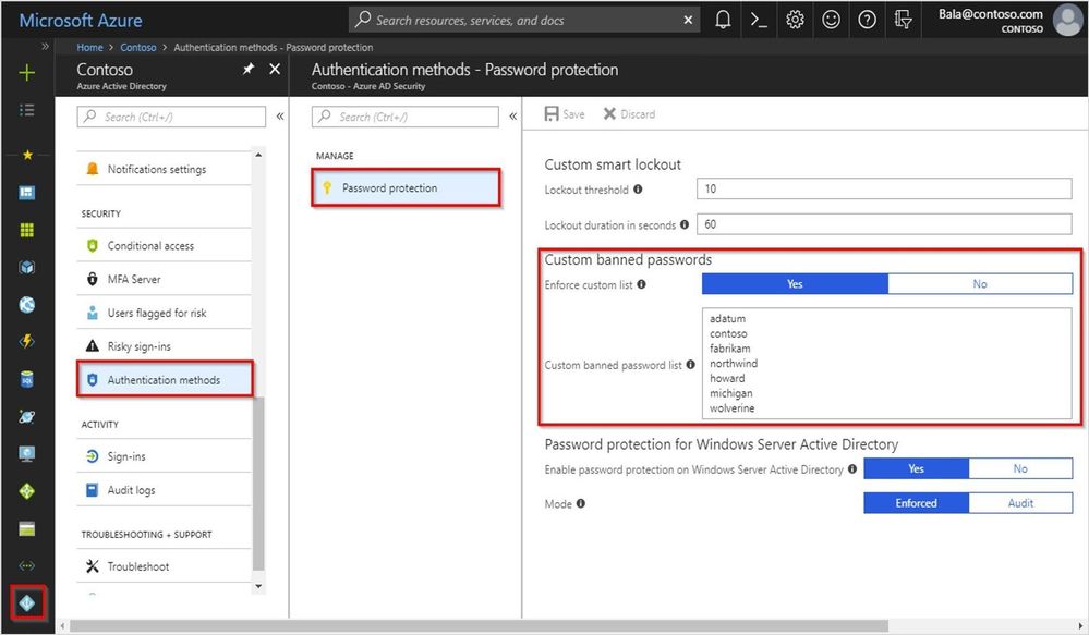 A screenshot of the Azure AD Password Protection section of the portal