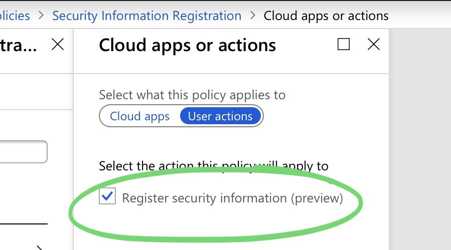 A screenshot of the new Security Information Conditional Access controls