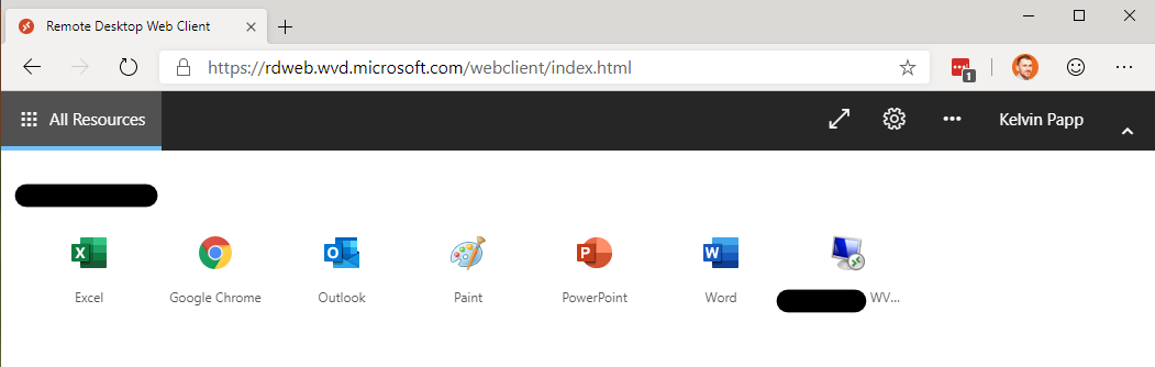 A screenshot of the Windows Virtual Desktop Web Client