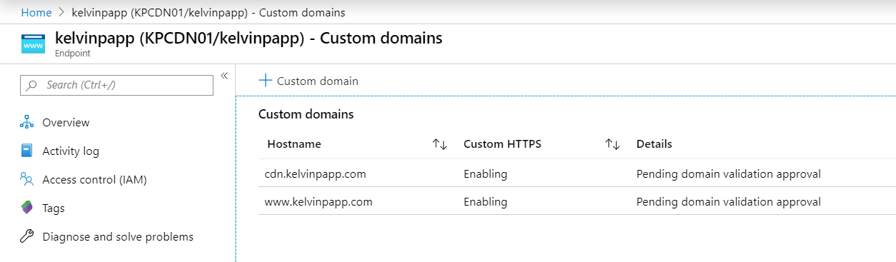 Custom Domain Name additions to the Azure CDN service