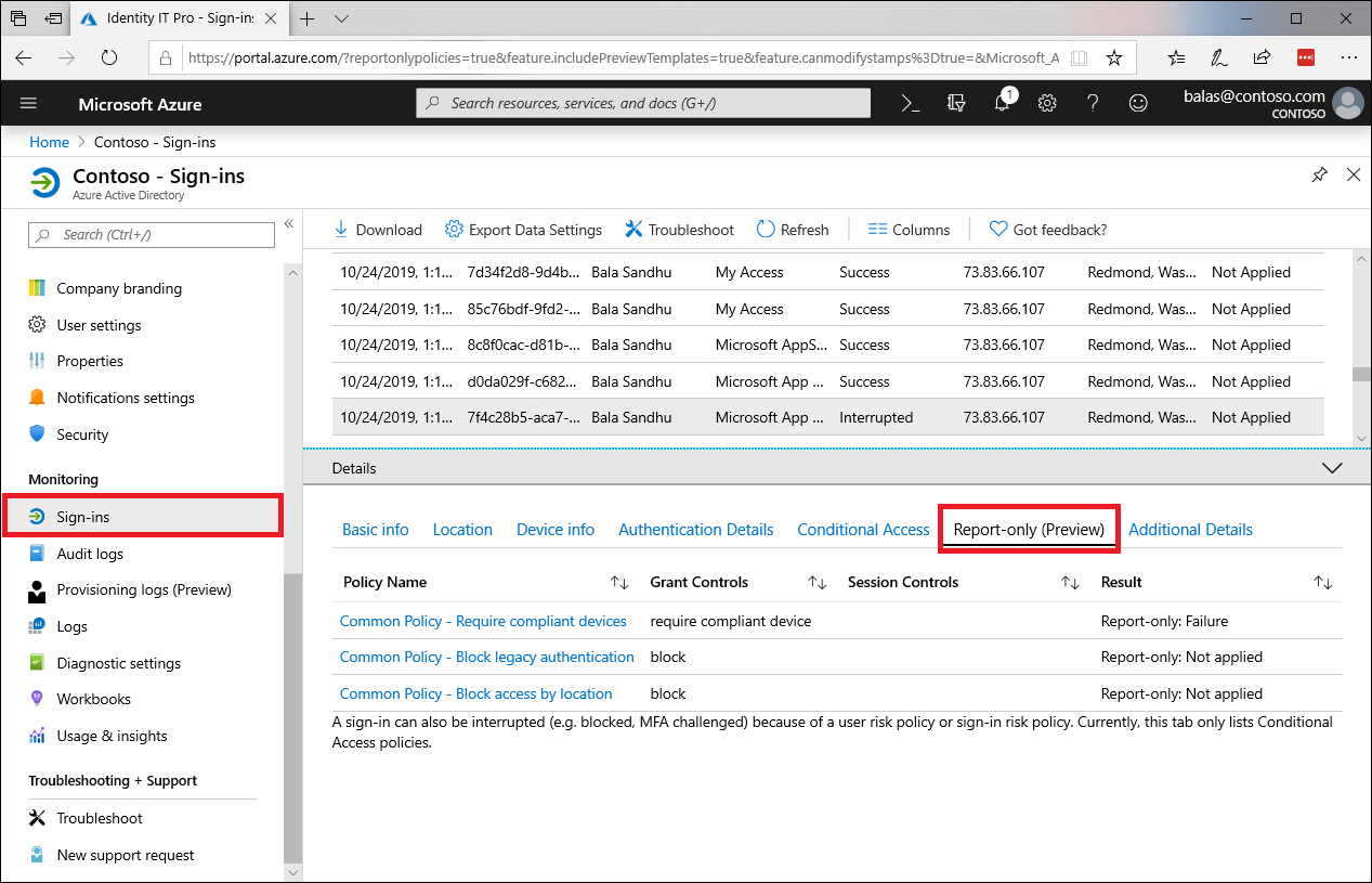 A screenshot of the new report only functionality in the Azure AD portal