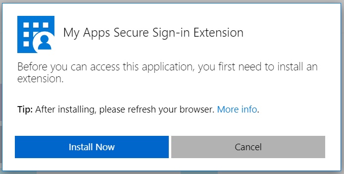 A prompt for the MyApps Secure Sign-In Extension to be installed