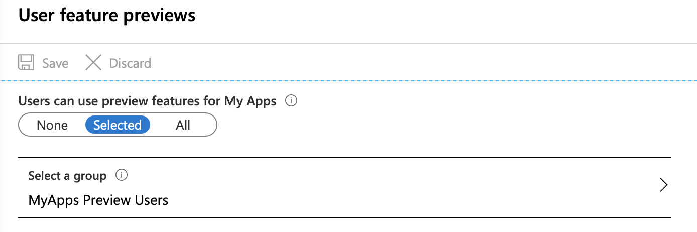 The settings pane used to enable the MyApps preview functionality