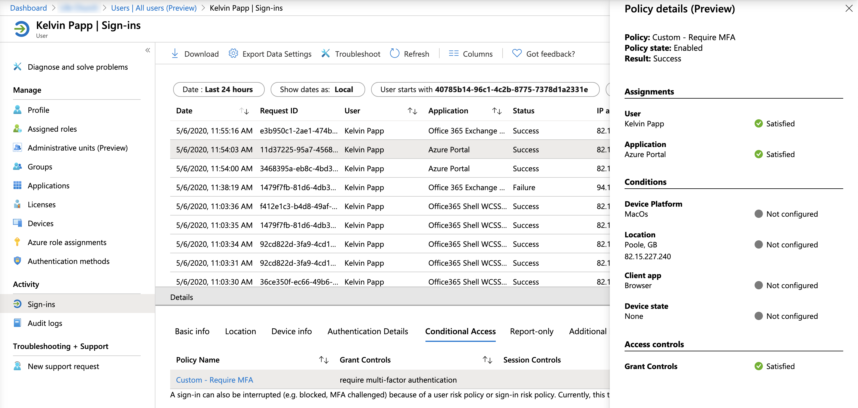 A screenshot of the Conditional Access Policy Details summary